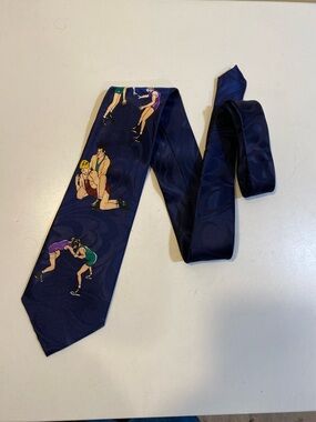 Steven Harris Made In Italy Men's Navy Novelty Wrestling Print Tie